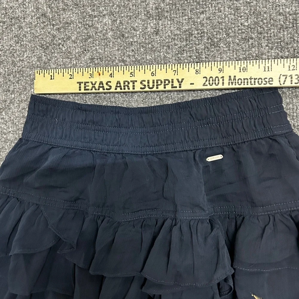 Gilly Hicks Mini Skirt Womens Size S Navy Blue Tiered Ruffle Cotton Lined Casual